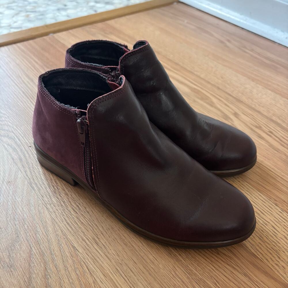 NAOT Women’s Helm Bordeaux Leather Ankle Booties Red Burgandy Size 5